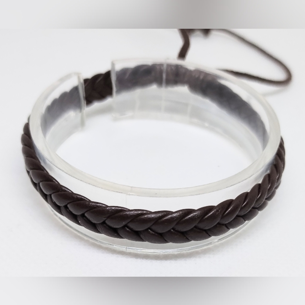 Men's Bracelet Leather Braided Brown New f67